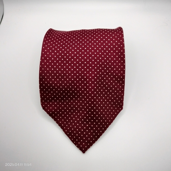 Leonardo Strelli Tie Rack Maroon Off White Swiss Dot Silk NeckTie Made In Italy - Picture 3 of 12